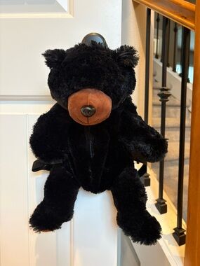 Backpack Black Bear Adjustable Straps Zipper Pocket Soft Furry Teddy Bear Unisex
